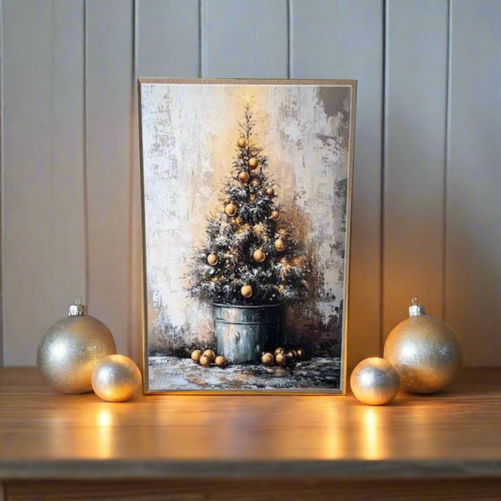 Primitive Farmhouse Handcrafted Christmas Golden Christmas Tree Block Shelf Sitter - The Primitive Pineapple Collection