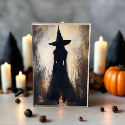 Primitive Halloween Handcrafted Witch of Flames Block Shelf Sitter - The Primitive Pineapple Collection