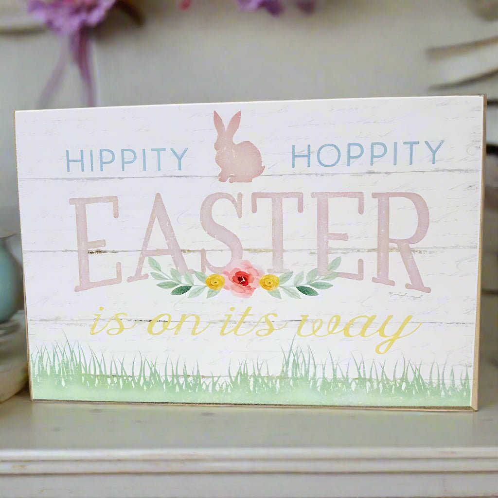 Primitive Farmhouse Hippity Hoppity Easter Bunny Block Shelf Sitter