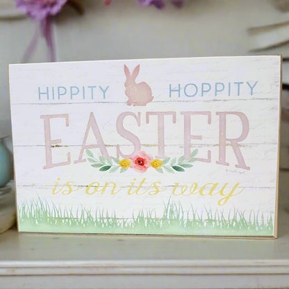 Primitive Farmhouse Hippity Hoppity Easter Bunny Block Shelf Sitter