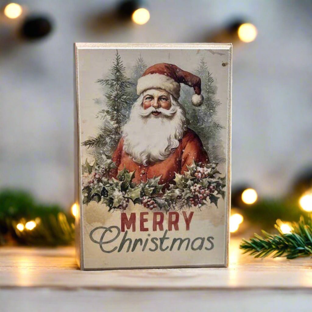 Primitive Farmhouse Handcrafted Christmas Classic Santa Claus Block Shelf Sitter