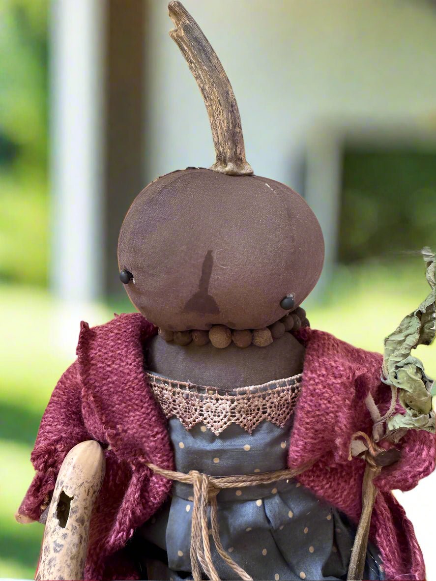 Primitive Handcrafted Pumpkin Doll Betty w/ Gourd and Sunflower 12&quot; - The Primitive Pineapple Collection