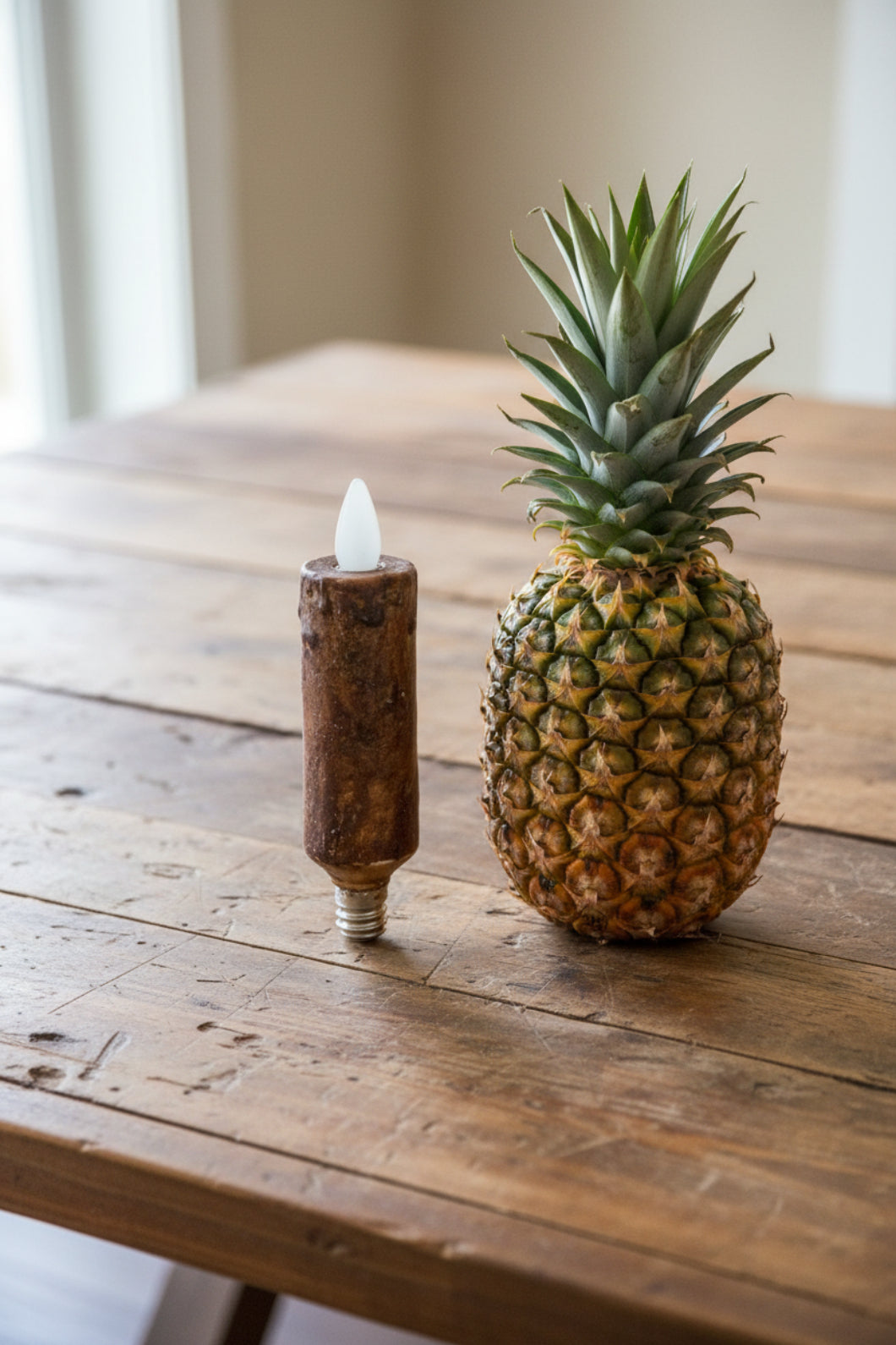 Primitive Country Grungy Brown 3.5" Moving flame Electric Light bulb Candle - The Primitive Pineapple Collection
