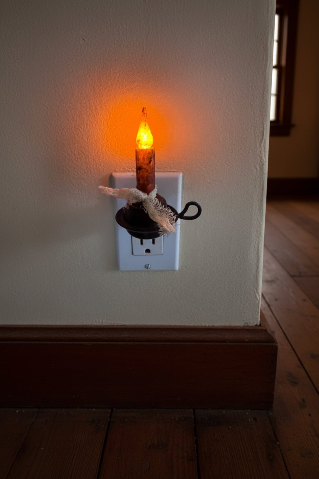 Primitive Handcrafted USA 3 1/2" Brown Candlestick Night Light