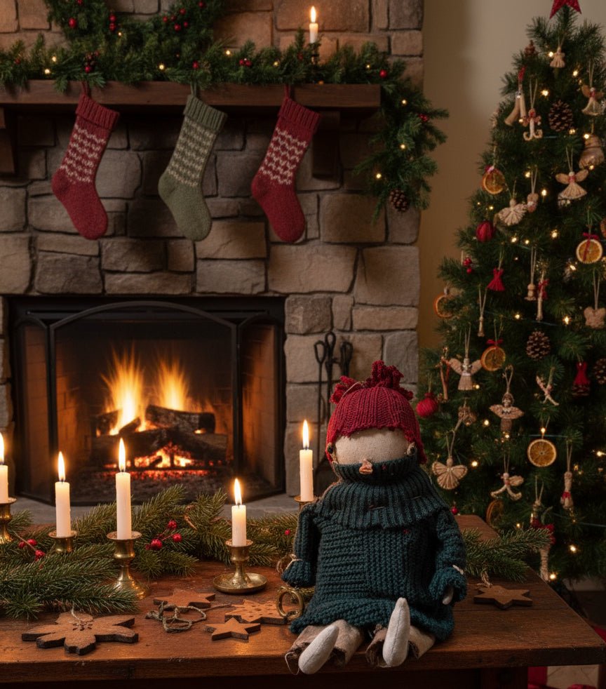 Primitive Christmas Handcrafted Buddy Snowman Doll w/ Hat 12&quot; - The Primitive Pineapple Collection