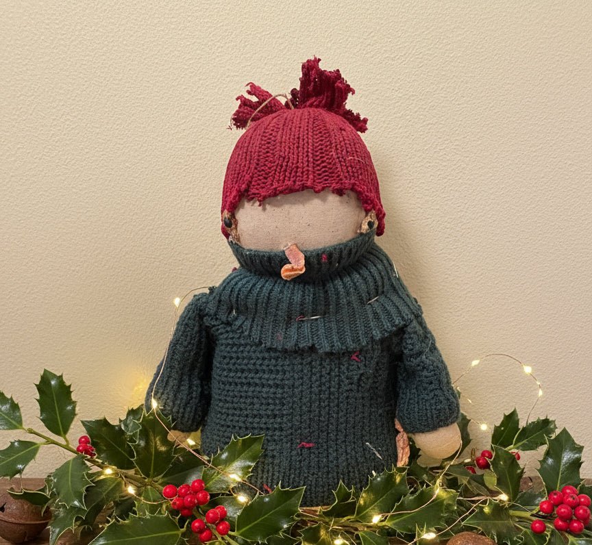 Primitive Christmas Handcrafted Buddy Snowman Doll w/ Hat 12&quot; - The Primitive Pineapple Collection