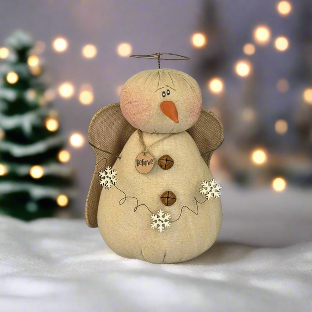 Honey and Me Christmas Believe the Snowy Snowman Angel 9.5&quot; - The Primitive Pineapple Collection