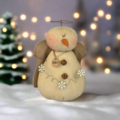 Honey and Me Christmas Believe the Snowy Snowman Angel 9.5&quot; - The Primitive Pineapple Collection
