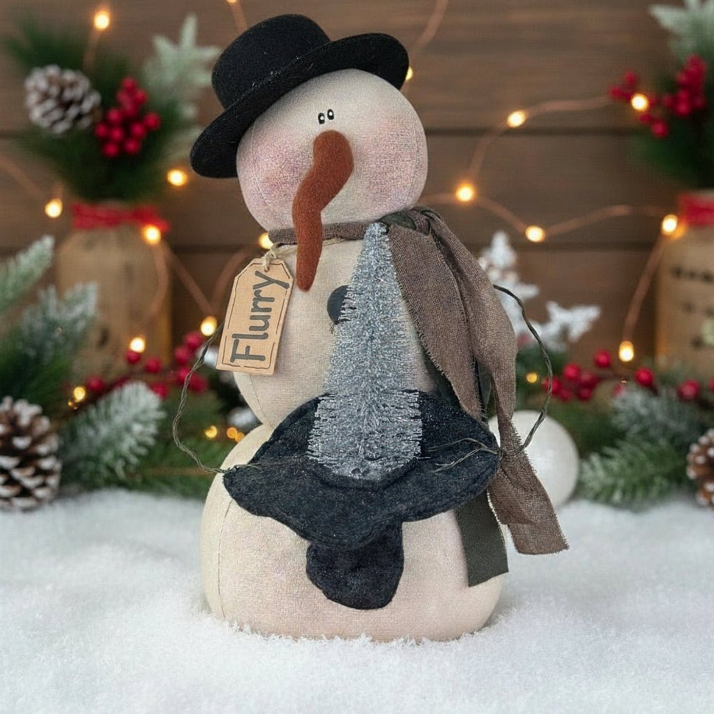 Honey and Me Christmas Flurry the Prim Snowman w/ Top Hat - The Primitive Pineapple Collection