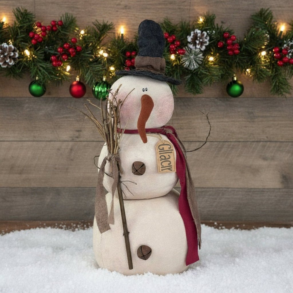 Honey and Me Christmas Glacier the Prim Snowman/ Twig Broom - The Primitive Pineapple Collection