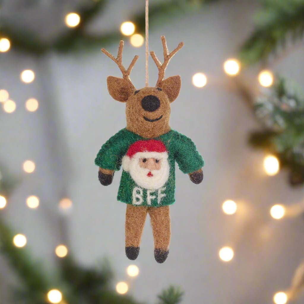 Primitive Handcrafted BFF Reindeer Hanging Christmas Ornament - The Primitive Pineapple Collection