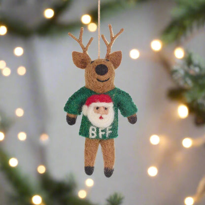 Primitive Handcrafted BFF Reindeer Hanging Christmas Ornament - The Primitive Pineapple Collection