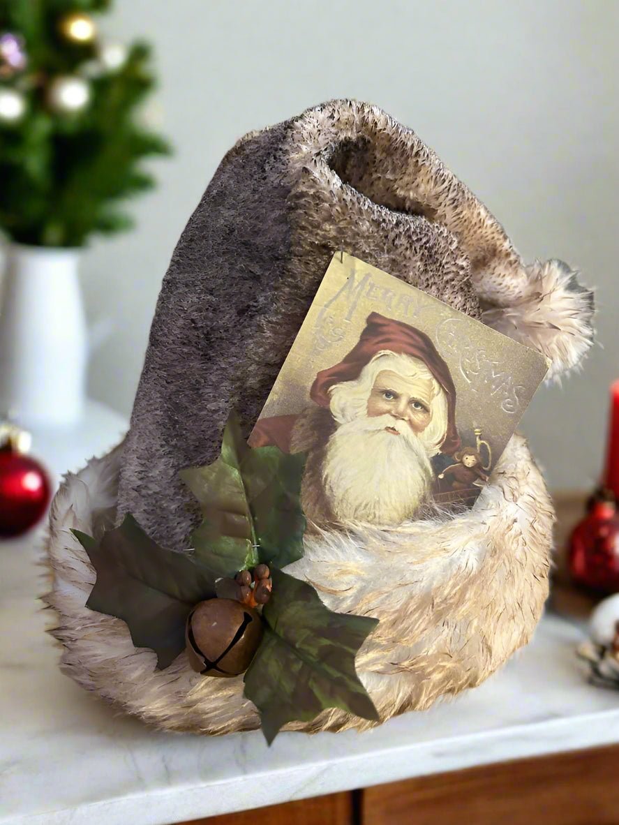 Primitive Handcrafted Vintage Look Santa Hat w/ Bells - The Primitive Pineapple Collection