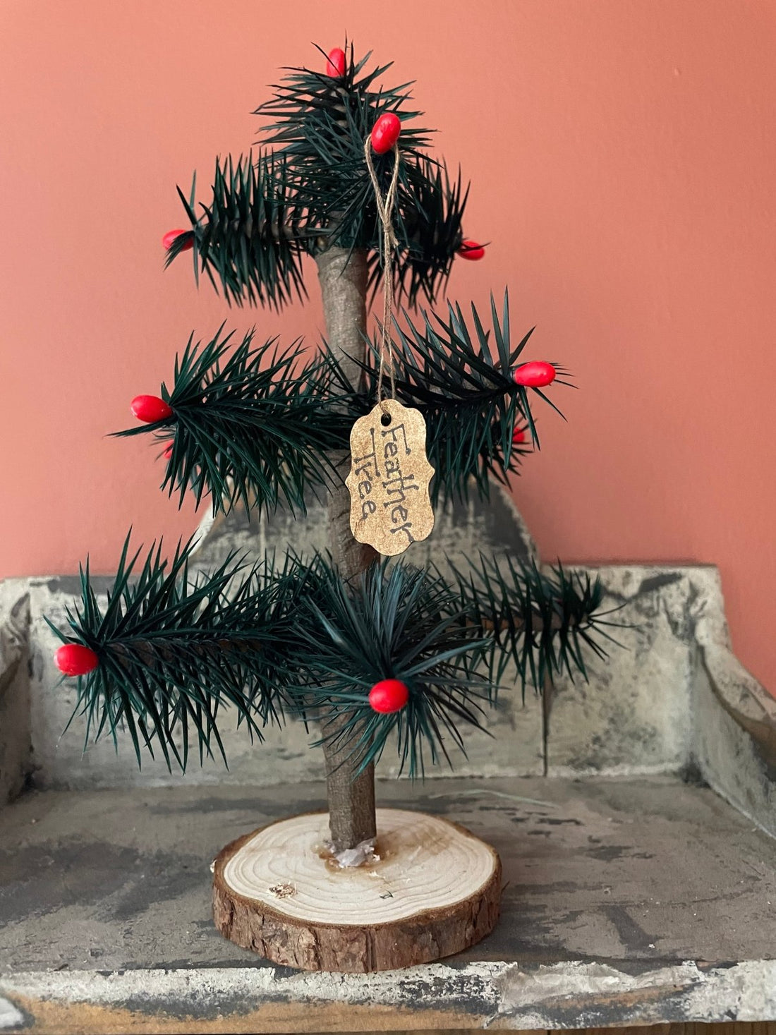 Bethany Lowe Inspired Handcrafted USA German Style Goose Feather Tree w/ Red Berries 8" - The Primitive Pineapple Collection