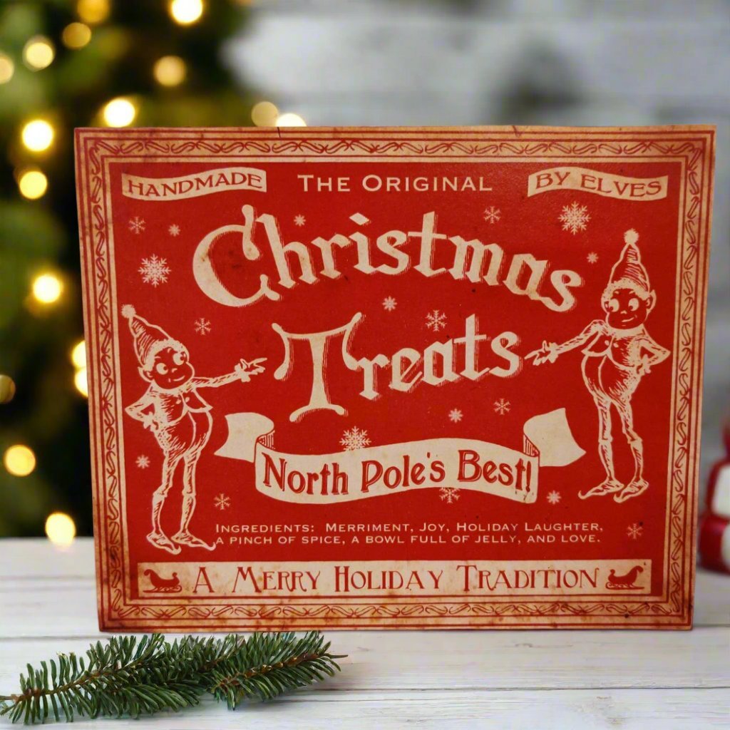 Handcrafted Retro Elves Christmas Treats Wood Cutout 6" - The Primitive Pineapple Collection