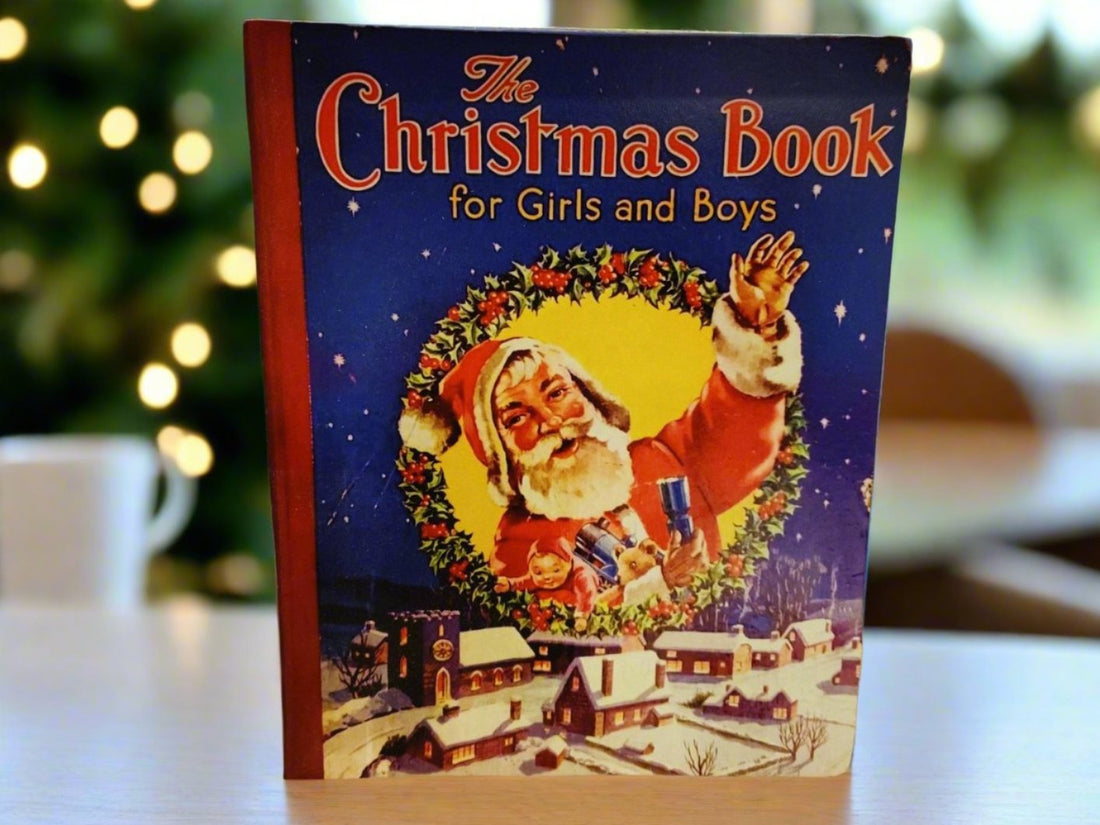 Handcrafted Retro Merry Christmas Book For Boys and Girls Cover Wood Cutout 10&quot;