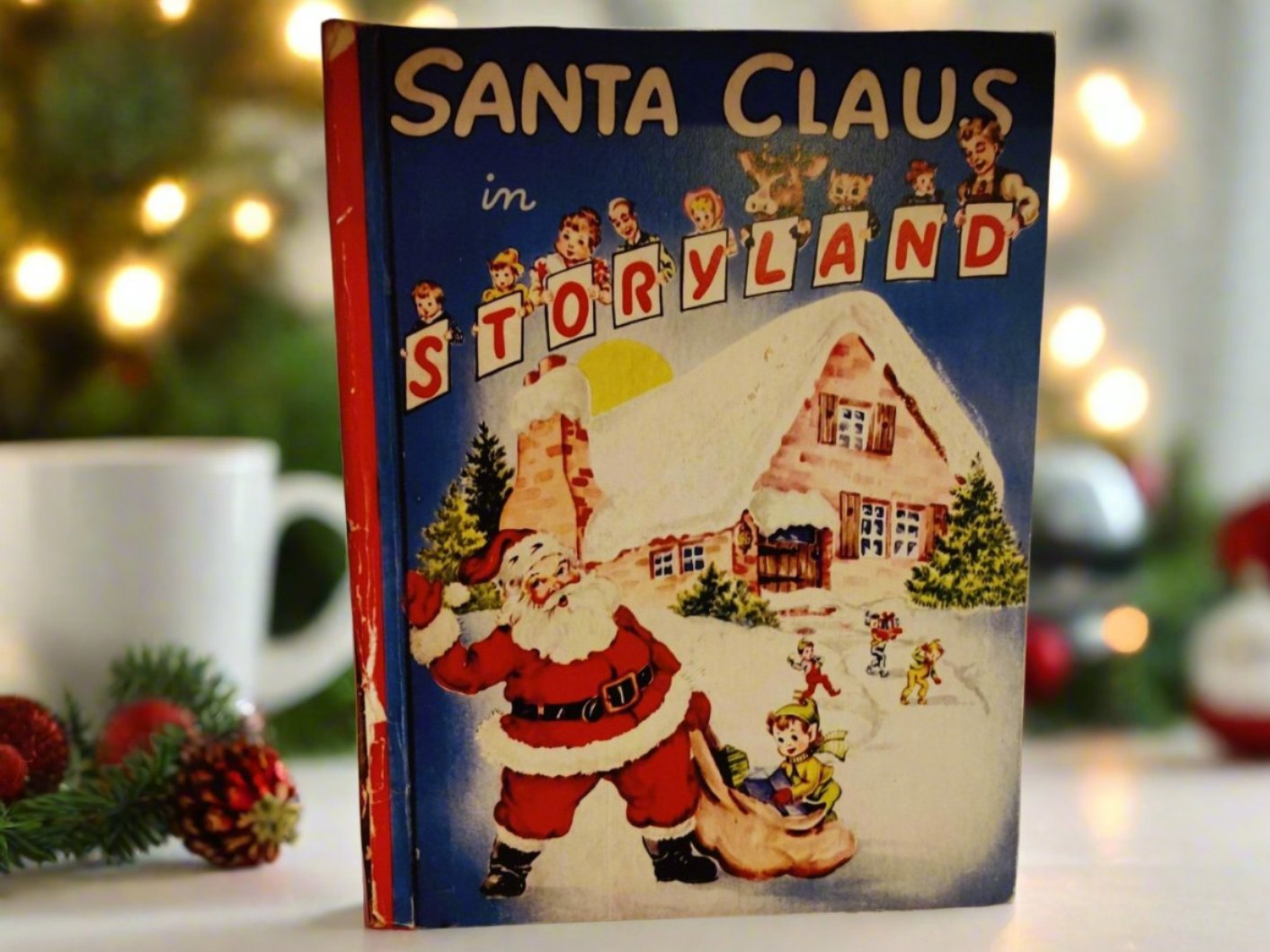 Handcrafted Retro Book Santa in Storyland Christmas Book Cover Wood Cutout 10&quot;