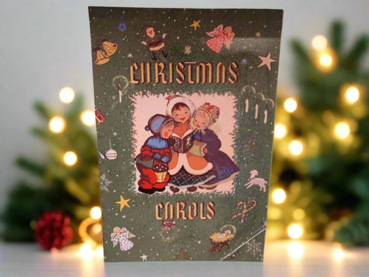 Handcrafted Retro Christmas Carols Book Cover Wood Cutout 10&quot;