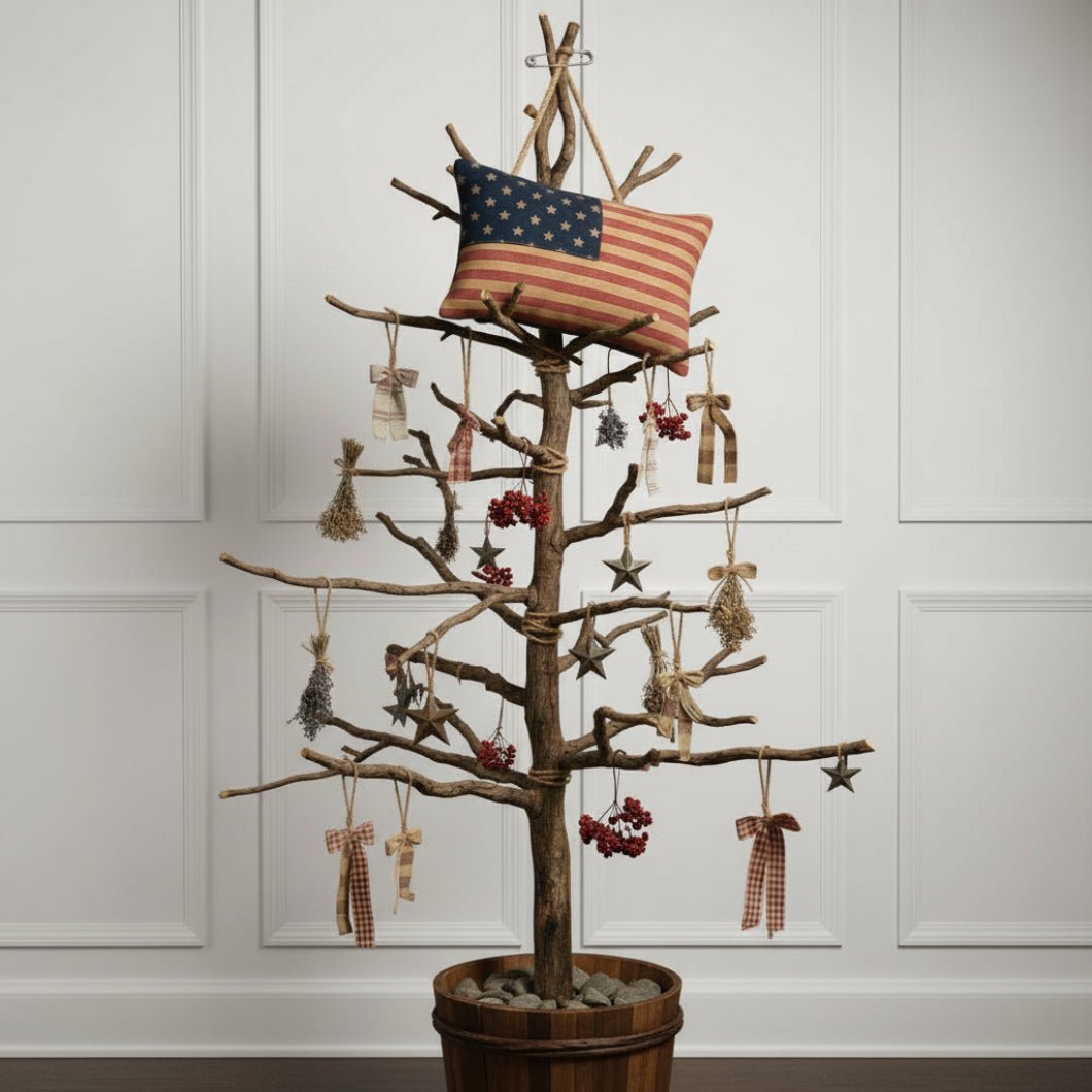 Primitive American Flag Pillow Ornament - 4" x 6" Rustic Patriotic Decor - The Primitive Pineapple Collection