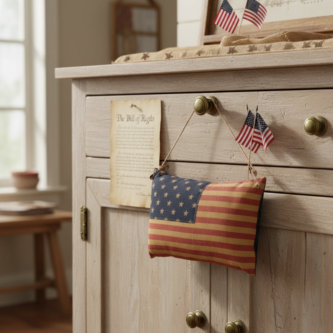 Primitive American Flag Pillow Ornament - 4" x 6" Rustic Patriotic Decor - The Primitive Pineapple Collection