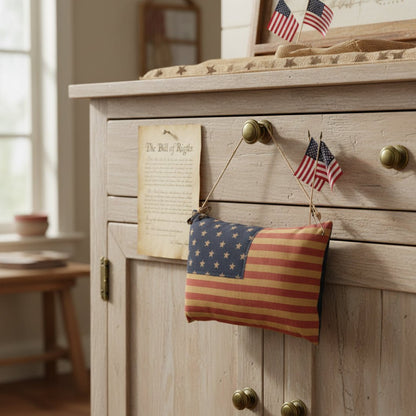 Primitive American Flag Pillow Ornament - 4" x 6" Rustic Patriotic Decor - The Primitive Pineapple Collection
