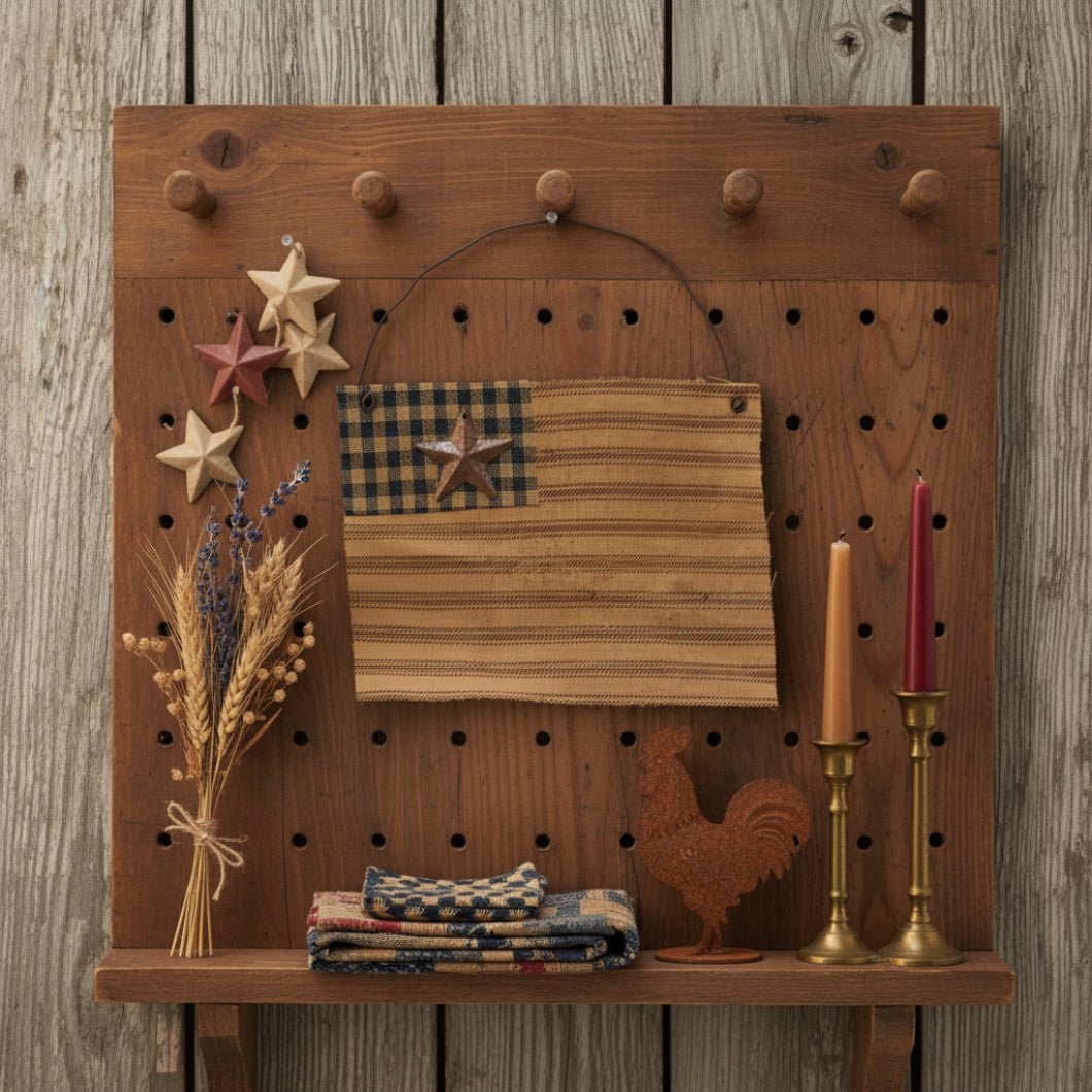 Americana Fabric Flag Ornament with Rusty Star - Primitive Decor - The Primitive Pineapple Collection