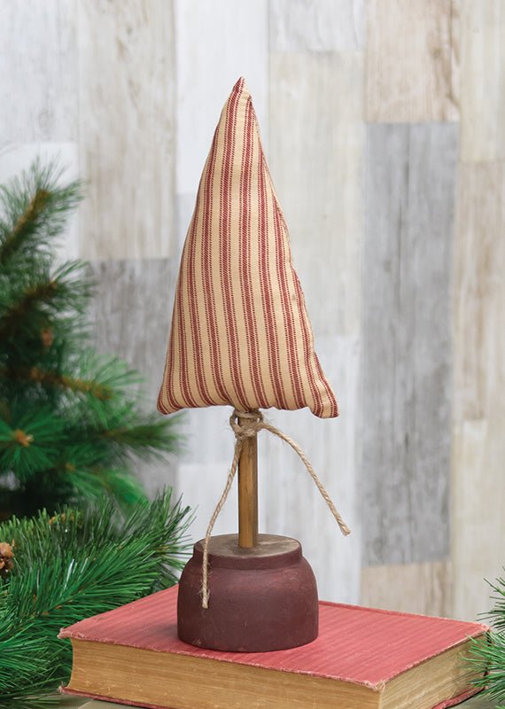Primitive Christmas Red Ticking Stripe Tree On Base 11" - The Primitive Pineapple Collection
