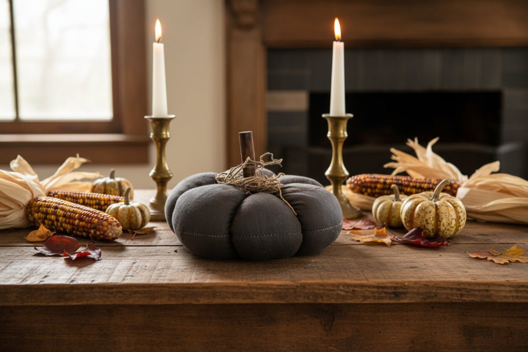 Primitive Halloween Mossy Black Pumpkin 5.25" - The Primitive Pineapple Collection