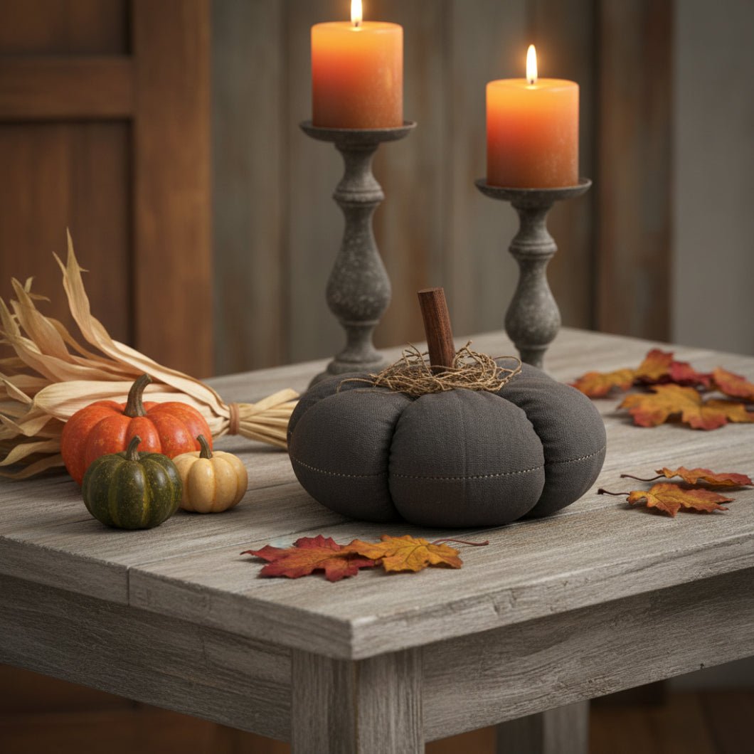 Primitive Halloween Mossy Black Pumpkin 5.25" - The Primitive Pineapple Collection