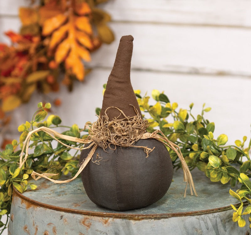 Halloween Fall Primitive Black Pumpkin w/ Witch Hat 7&quot;