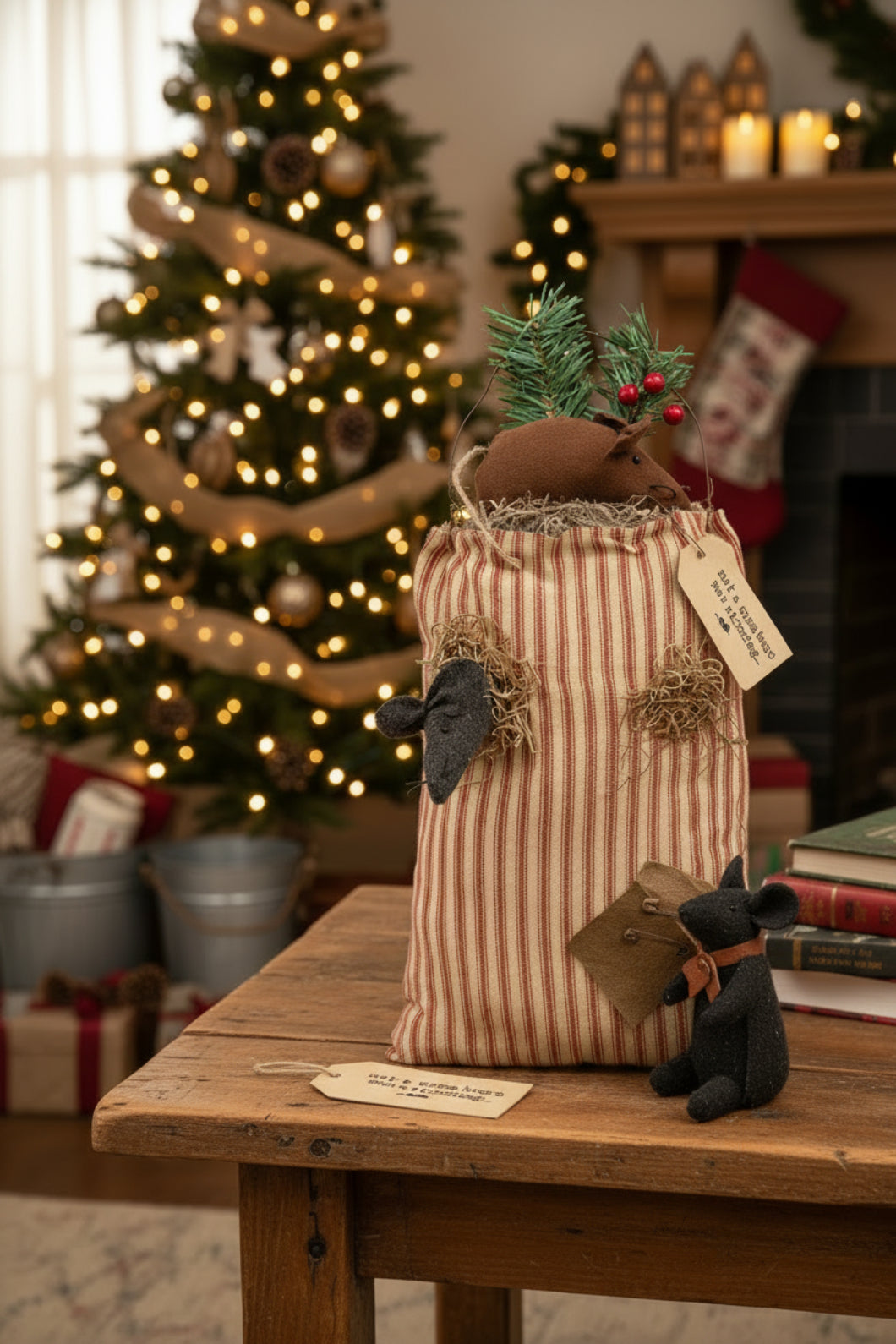 Primitive Christmas Not A Creature Was Stirring Mouse Goodie Bag 12"