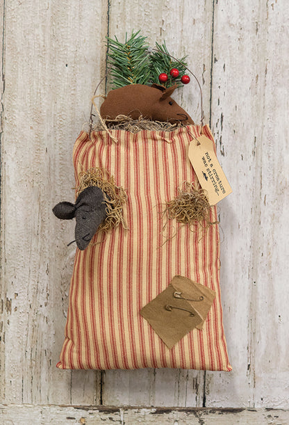Primitive Christmas Not A Creature Was Stirring Mouse Goodie Bag 12"