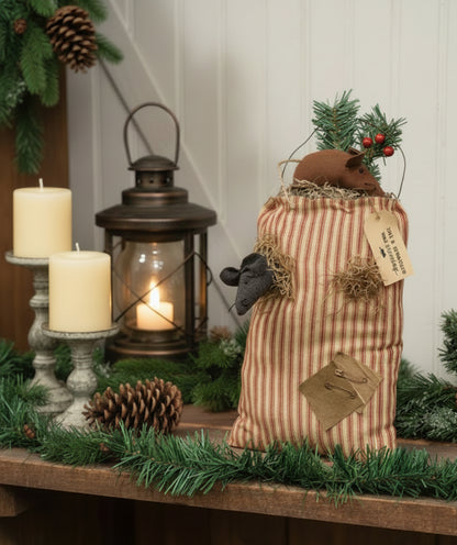 Primitive Christmas Not A Creature Was Stirring Mouse Goodie Bag 12"