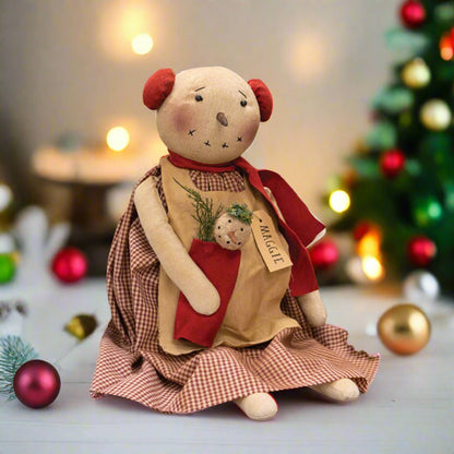 Primitive Christmas 20&quot; Maggie Snowgirl with Earmuffs Doll - The Primitive Pineapple Collection
