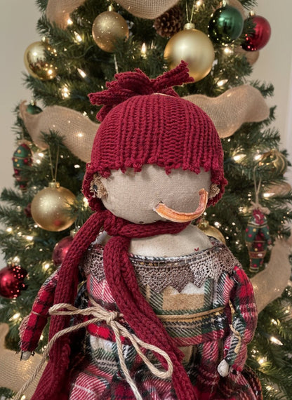 Primitive Christmas Handcrafted Chrissy Snow Girl Doll w/ Hat 12&quot; - The Primitive Pineapple Collection