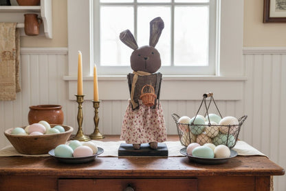 Primitive Spring Easter Handcrafted USA 13" Bunny Girl in Vintage Dress - The Primitive Pineapple Collection