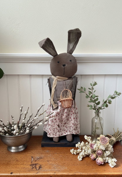 Primitive Spring Easter Handcrafted USA 13" Bunny Girl in Vintage Dress - The Primitive Pineapple Collection