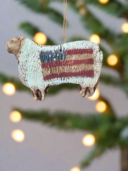 Primitive Handcrafted USA Americans Folk Art Sheep Ornament 4&quot; - The Primitive Pineapple Collection