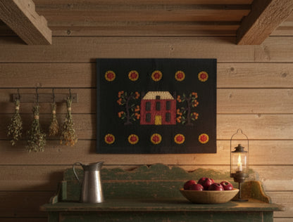 Colonial Primitive Manor Home Stitchery Pennant Wall Hanger 16"H