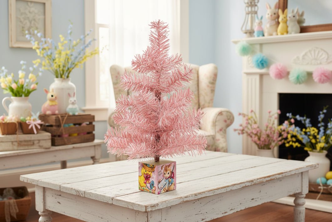 Primitive Retro Spring Easter Pink Easter Tree - 18.5" - The Primitive Pineapple Collection