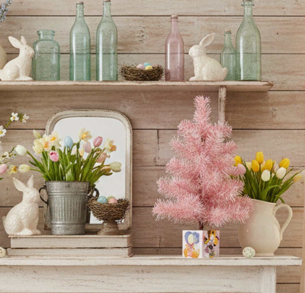 Primitive Retro Spring Easter Pink Easter Tree - 18.5" - The Primitive Pineapple Collection