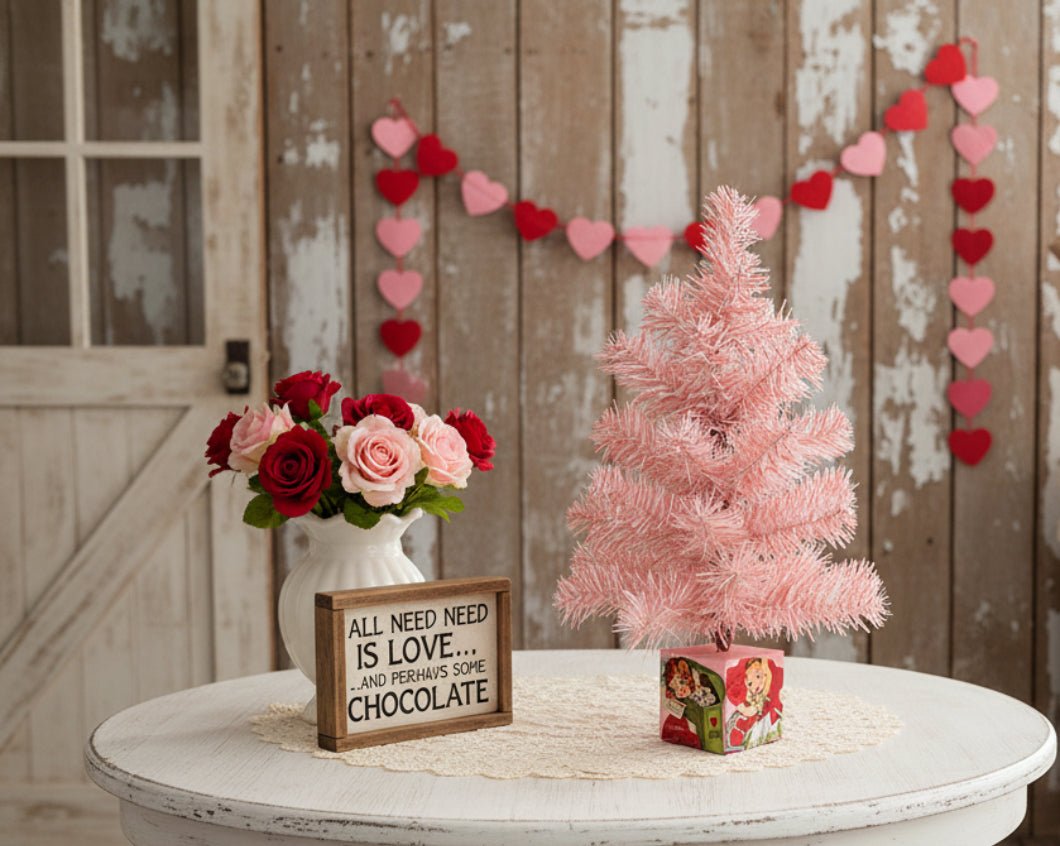 Primitive Retro Spring Vintage Pink Valentine Tree - 18.5" - The Primitive Pineapple Collection