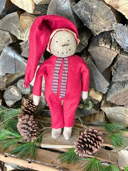 Primitive Farmhouse Christmas Eddie Snowman Doll on Stand 18&quot;