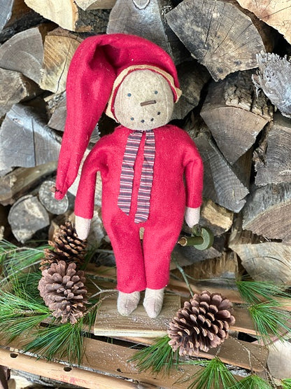 Primitive Farmhouse Christmas Eddie Snowman Doll on Stand 18&quot;