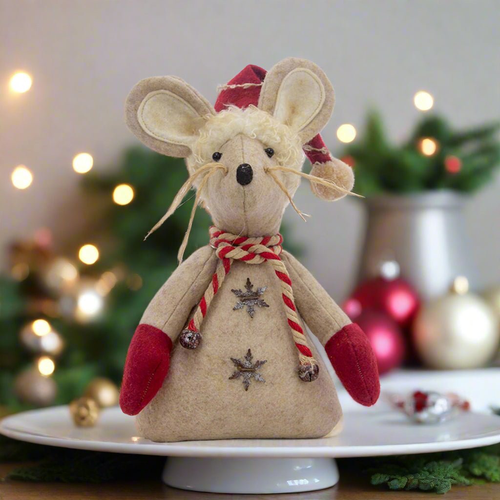 Primitive Christmas Winter Candy Cane Mouse Shelf Sitter Doll - The Primitive Pineapple Collection