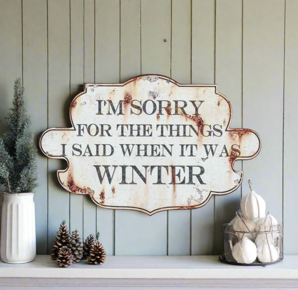 Primitive Ragon House Winter Metal Distressed Sign 17" - The Primitive Pineapple Collection