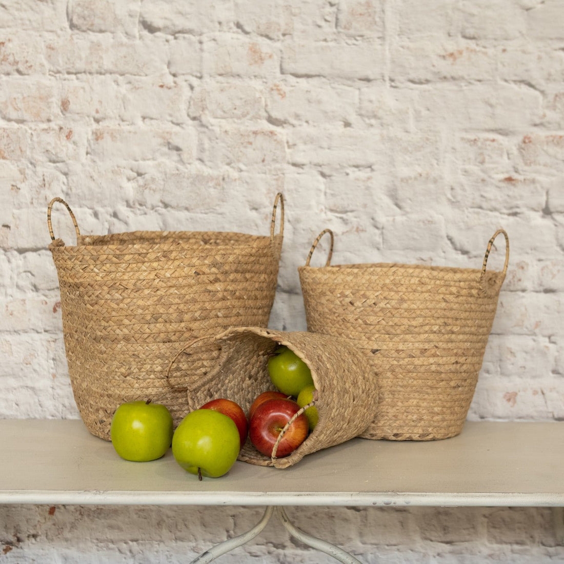 Primitive Ragon House 3 pc Woven Baskets w/ Handles - The Primitive Pineapple Collection