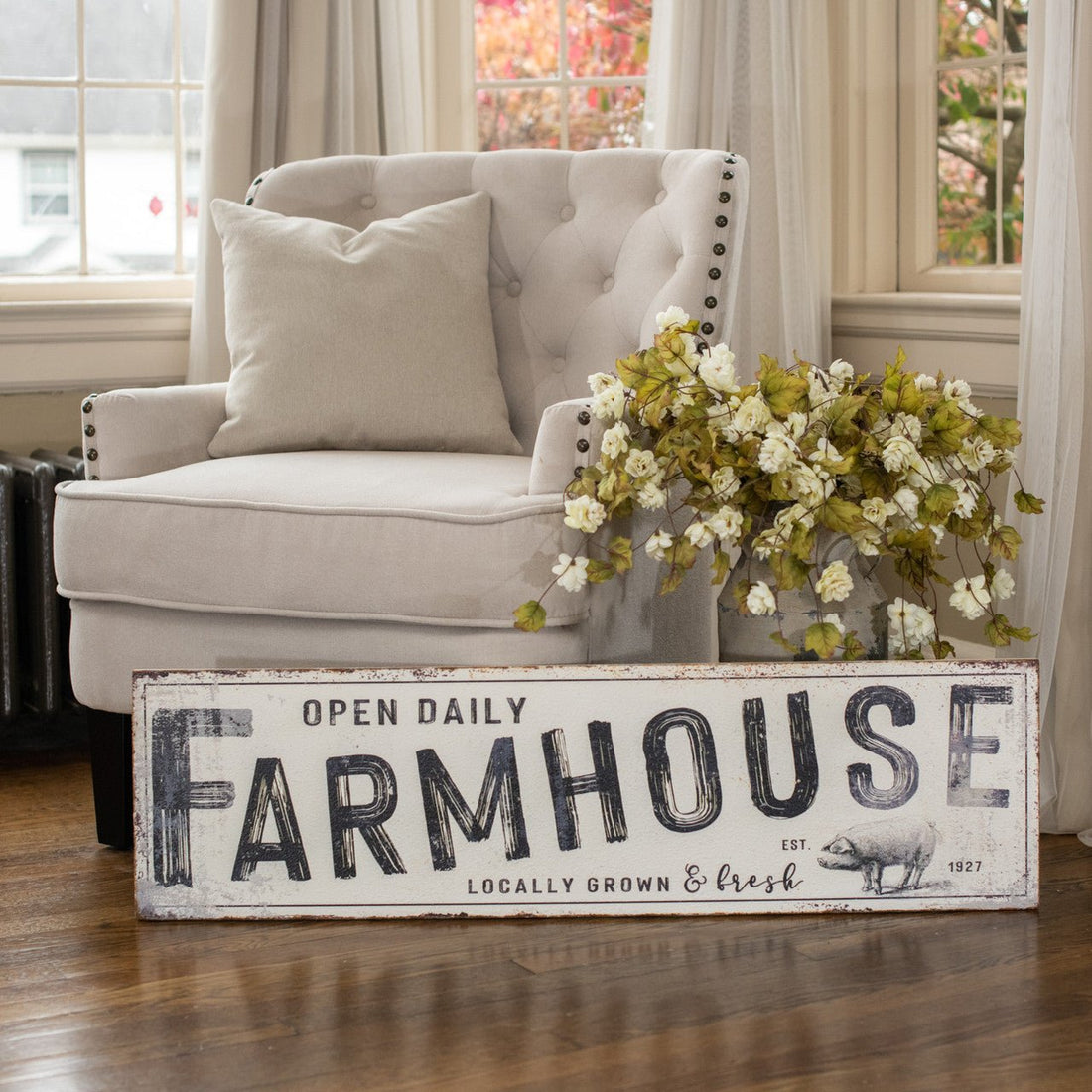 Primitive Ragon House 40" Distressed Metal Locally Grown & Fresh Sign - The Primitive Pineapple Collection