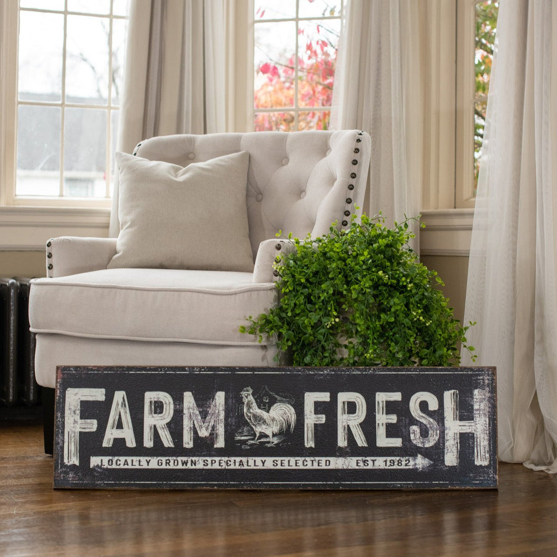 Primitive Ragon House 40" Distressed Metal Farm Fresh Locally Grown Rooster Sign - The Primitive Pineapple Collection
