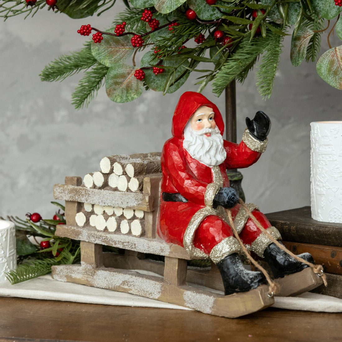 Christmas Ragon House Retro Looking 13” Sledding Santa - The Primitive Pineapple Collection